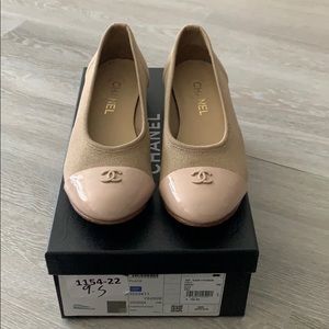 Chanel fabric/patent ballet flats